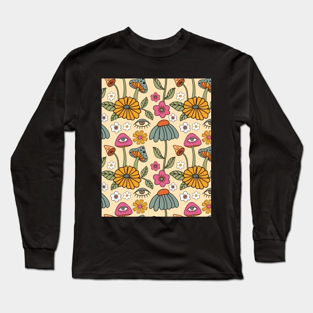 Retro Floral Mushrooms Pattern Long Sleeve T-Shirt by Teewyld